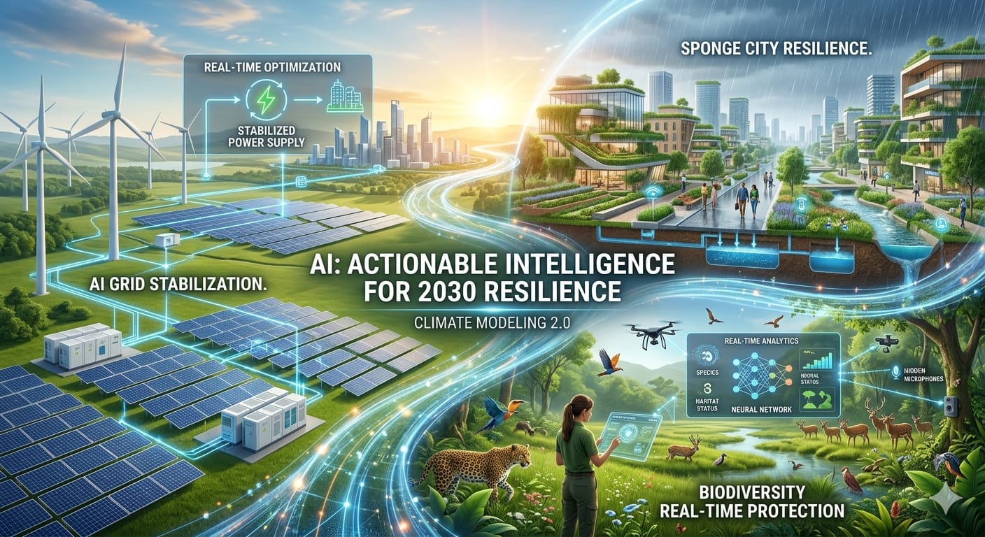 AI: Actionable Intelligence for 2030 Resilience. AI managing renewable energy, sustainable cities, and biodiversity